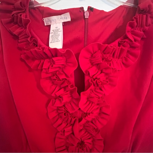 London Times Red Ruffled Dress - Picture 4 of 8